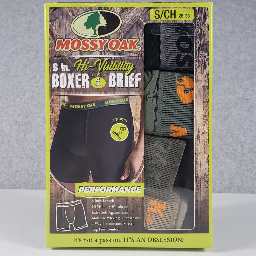 Mossy Oak Mens Boxer Briefs 4 Pack Performance Hi-Visibility Small Multi 62677